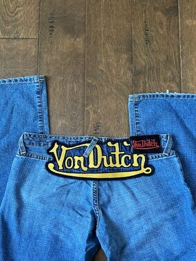Von Dutch Blue Denim Jeans with Yellow Logo Patch